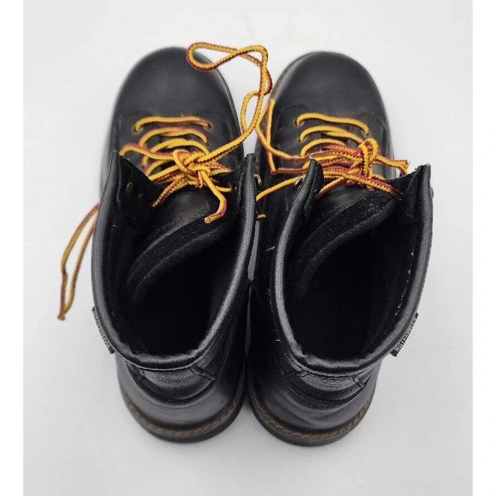 Wolverine Black Leather Work Boots with Orange Laces